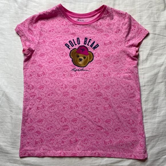 Polo by Ralph Lauren Other - Polo Ralph Lauren Pink Bear All Over Print Cotton Jersey Shirt Sz XL Girls Youth